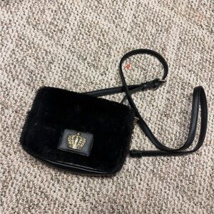Juicy Couture Black Fur Crossbody Bag with Crown Emblem